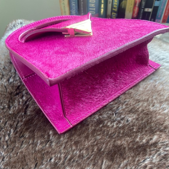 Zara leather mini city bag fuchsia with crossbody chain - Picture 4 of 5